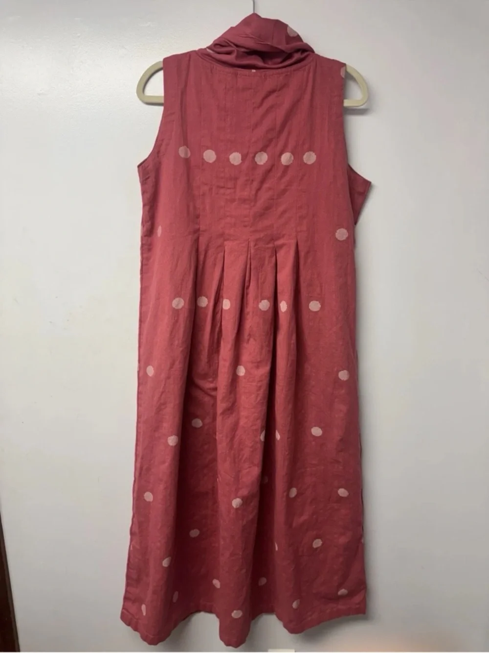 Bombay Paisley Pink Polka Dot Dress L Sleeveless Cowl Neck Cottagecore Boho G - Picture 3 of 6